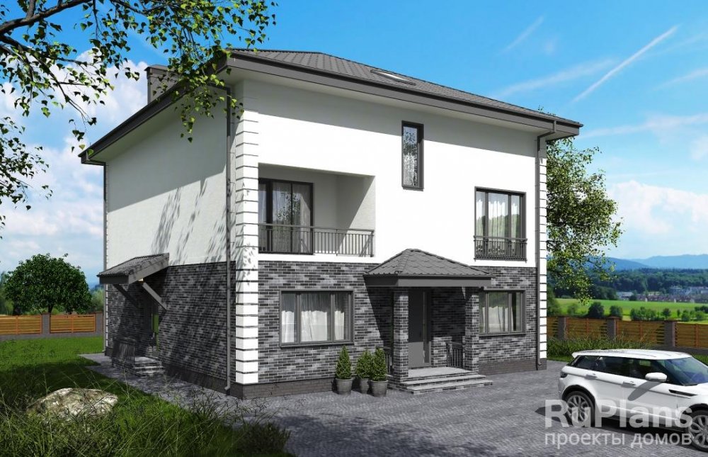 Двухэтажный дом с мансардой и террасой - готовый проект дома - ISTRA GROUP