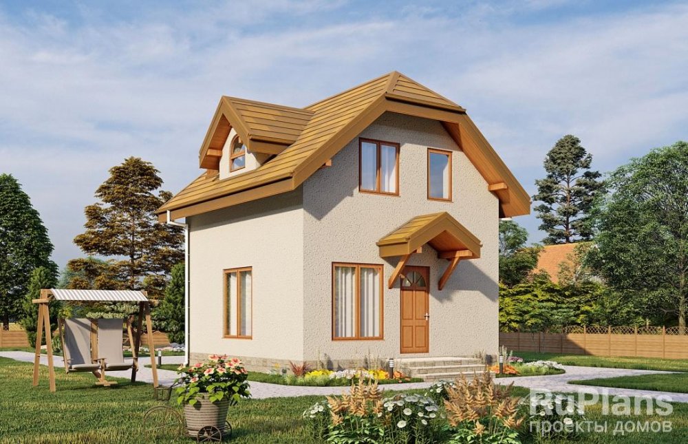 Одноэтажный дом с мансардой и террасой - готовый проект дома - ISTRA GROUP
