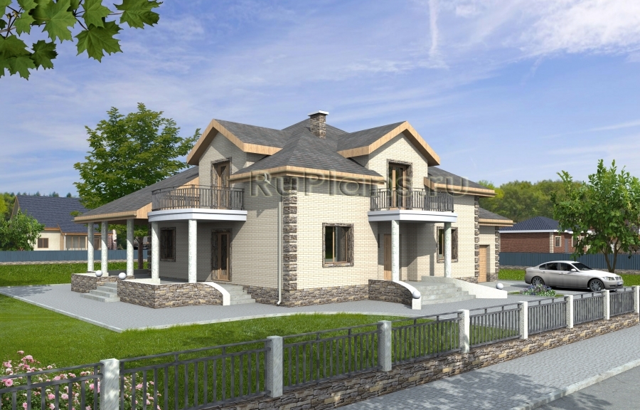 Дом с мансардой, гаражом, террасой и балконами - готовый проект дома - ISTRA GROUP