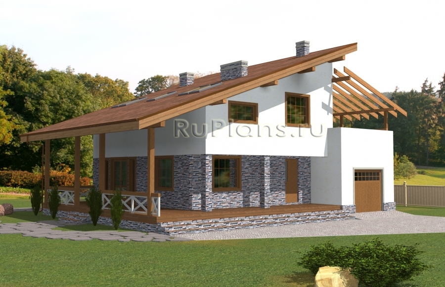 Дом с мансардой, подвалом, гаражом, террасами - готовый проект дома - ISTRA GROUP