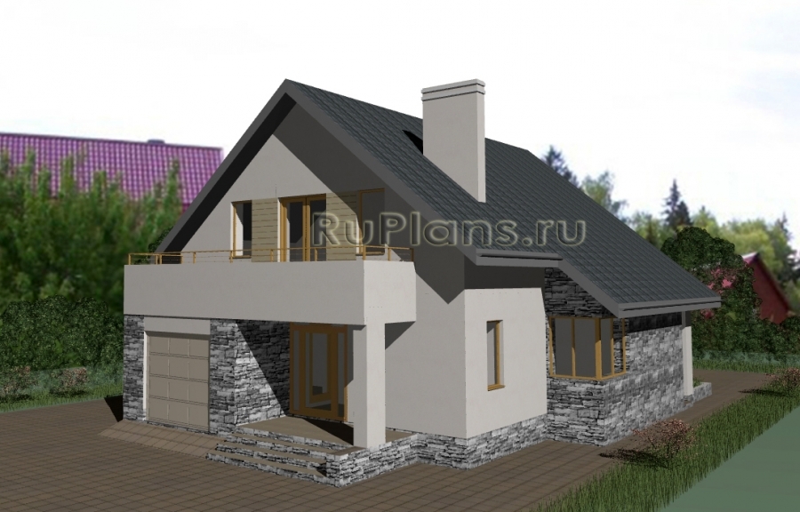 Дом с мансардой, гаражом, террасой и балконами - готовый проект дома - ISTRA GROUP