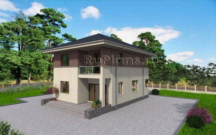 Двухэтажный дом с гаражом,  террасой и балконом - готовый проект дома - ISTRA GROUP