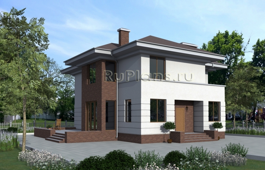 Двухэтажный дом с террасой и балконом - готовый проект дома - ISTRA GROUP