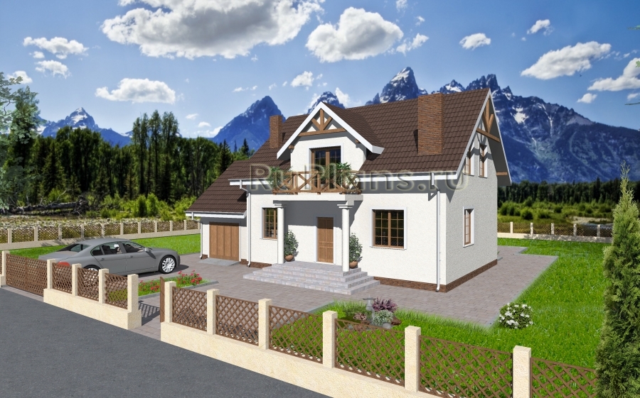Дом с мансардой, гаражом, террасой и балконами - готовый проект дома - ISTRA GROUP