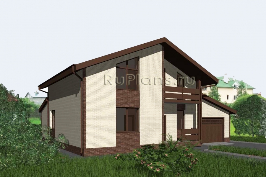 Дом с мансардой, гаражом, террасой и балконам - готовый проект дома - ISTRA GROUP