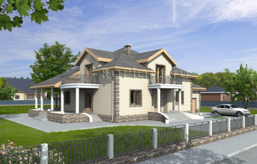 Дом с мансардой, гаражом, террасой и балконами - готовый проект дома - ISTRA GROUP