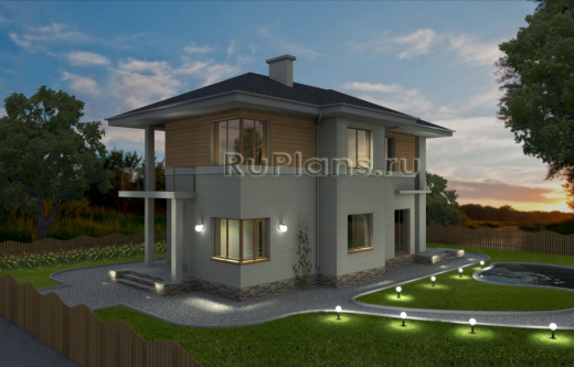 Двухэтажный дом с террасой и балконом - готовый проект дома - ISTRA GROUP