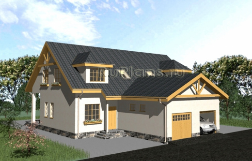 Дом с мансардой, гаражом и террасой - готовый проект дома - ISTRA GROUP