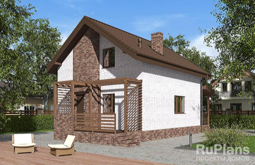 Одноэтажная баня с мансардой и террасой. - готовый проект дома - ISTRA GROUP